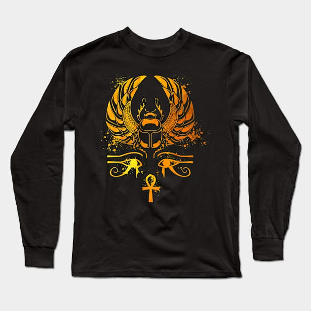 Chepre beetle with glyphs - Egyptian scarab Long Sleeve T-Shirt by Modern Medieval Design